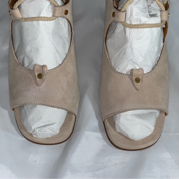 NIB auth CHLOÉ size 39 beige SUEDE lace up WEDGE HEEL gladiator SANDALS - Picture 6 of 15